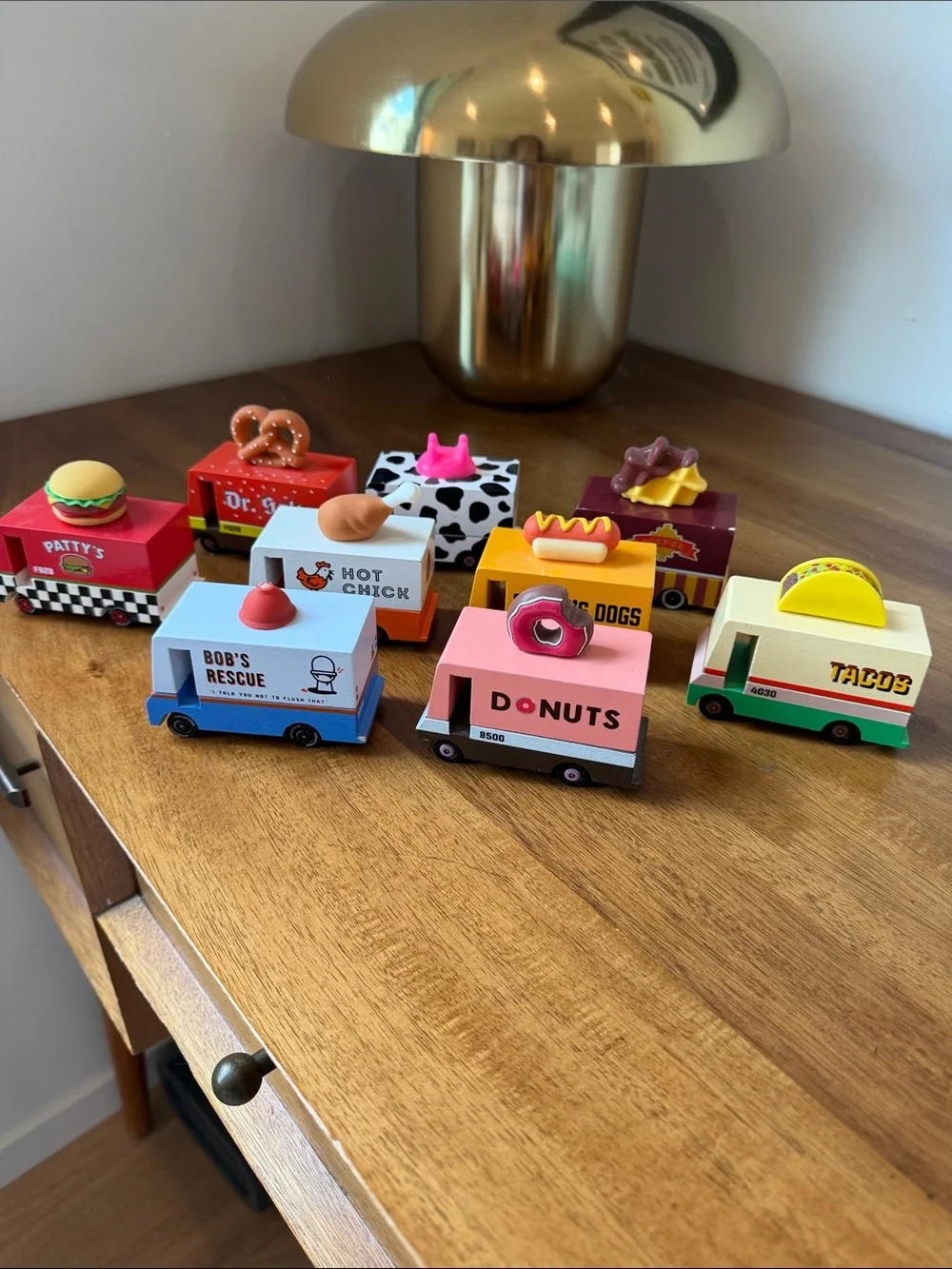 CANDY LAB Wooden Food Truck Toy Set - 9 Vehicles